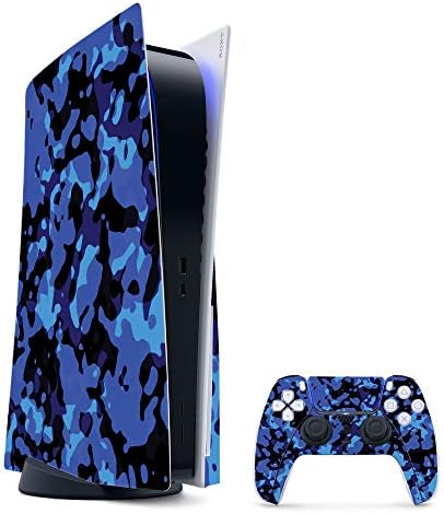 עור אדיסקינס תואם ל- PS5 / PlayStation 5 BUNDLE - CAMO מודרני כחול | כיסוי עטיפת מדבקות ויניל מגן, עמיד וייחודי ויניל | קל ליישום, להסיר ולשנות סגנונות | מיוצר בארהב